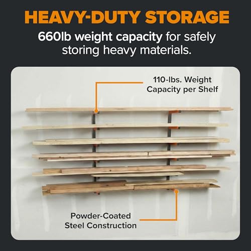 Image of Bora Wood Organizer and Lumber Storage Rack with 6-Level Wall Storage Racks - Indoor and Outdoor Use, In Orange PBR-001