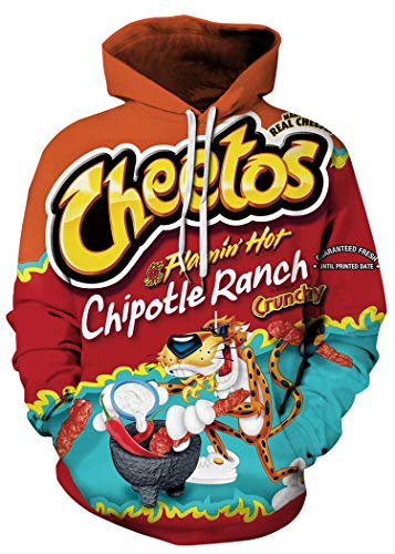 QingLemon Men's Novelty Hoodie Realistic 3D Print Pullover Unisex Casual Sweatshirt with Pockets (Cheetos Red, 5XL)