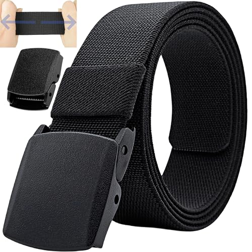 Men's Adjustable Tactical Belt, TSA Outdoor Military Nylon Canvas Webbing Work Belt,Metal-Free Elastic Stretch
