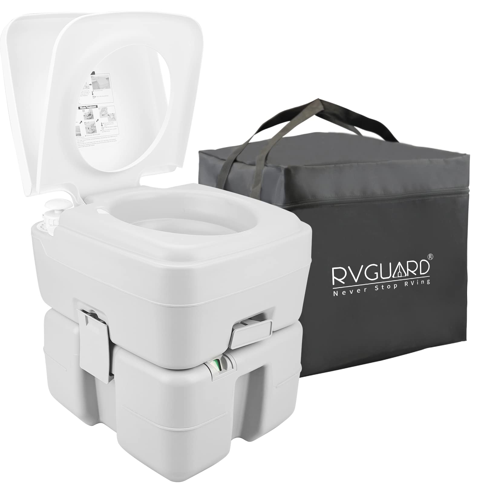 RVGUARD Portable Toilet, Portable Outdoor Camping and Traveling Toilet, 5.3 Gallon Waste Tank with Level Indicator, Come with Carry Bag and Wash Sprayer, for Camping, RV, Yacht and Truck Driver Use