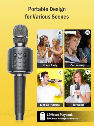 MetFut Wireless Bluetooth Karaoke Microphone, Built-in Loud Speaker for 10H Playback, Add Reverb/Duet Mode/Earbuds Monitoring, Portable Karaoke Machine for Entertainment & Singing Practice (Gray)