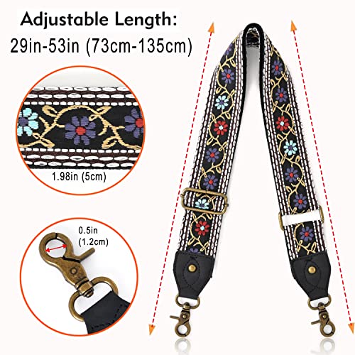 Image of Purse Strap Wide Shoulder Strap Replacement Crossbody Handbag Adjustable Embroidery Guitar Style Bag Strap