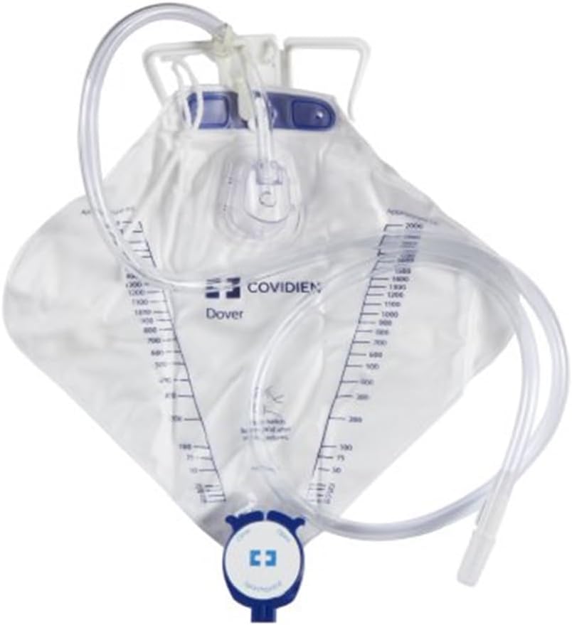Covidien 6206 Dover Urine Drainage Bag with Needle Sampling, Anti-Reflux Chamber Drain Port Poly Bag, 2000 mL Capacity (Pack of 20)