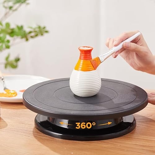 KILPDNZA Tortenplatte Drehbar, Drehbare Tortenplatte, Kuchenplatte Rund, Drehteller Torte 27.5 cm mit 2 Streichpaletten und 3 Teigschaber für Tortendekoration & Backen, Schwarz