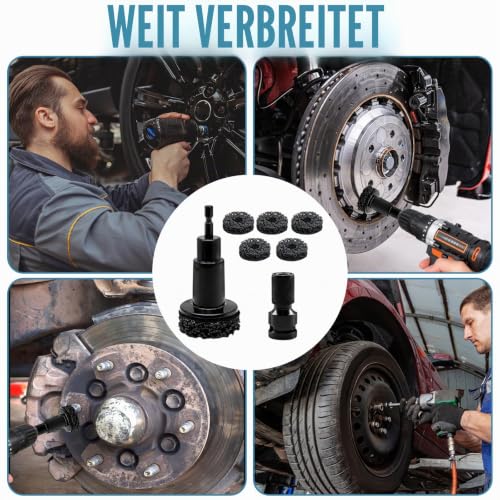 Radreinigungs- und Reparaturset, enthält 5 Distanzstücke, Radnaben-Reinigungswerkzeug, schnelle Rostentfernung für Radbolzen und Rotoren, passend für Bohrmaschinen oder 1/2-Zoll-Schlagschrauber