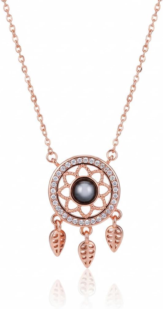 Projection Necklace Custom Photo Heart/Star Necklace Solid 10k/14k/18k Gold I love you in 100 languages Dainty Infinity Love Memorial Birthday for Women Wife Mother Day Christmas Jewelry