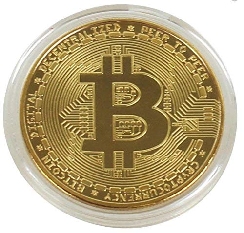 Promotech 24-Karat vergoldete 45 mm Durchmesser Bitcoin Münze Sammlerstück in Münzkapsel für jeden Kryptowährung BTC Fan