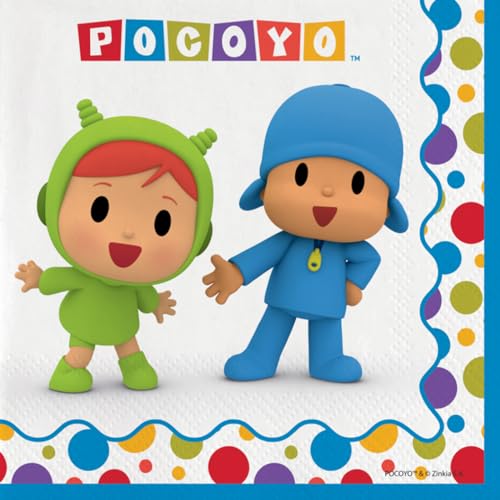 0923, pack 20 servilletas de papel Pocoyo y Nina; ideal para fiestas y cumpleaños