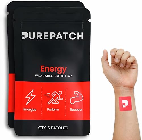 Pure Patch Energy Patch – Parche tópico vegano a base de plantas – Cafeína – CoQ10 – Aminoácidos – Electrolitos – No Ingestible – Resistente al agua