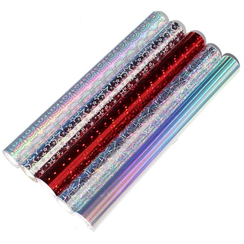 5er Set Klebefolie Hologramm Selbstklebende Glitzer Dekofolie Farbig Bastefolie Glitter Vinyl Aufkleber DIY 100cm x 33cm (Flakes Bunt gemischt)