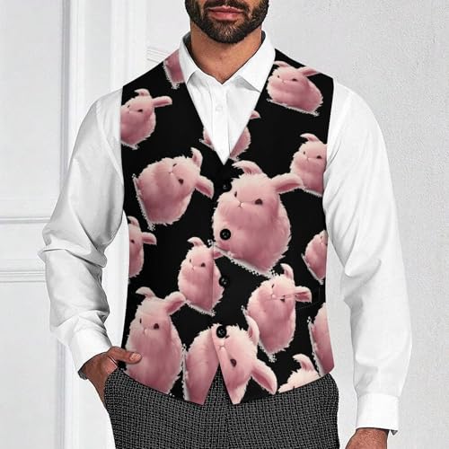 Cute Angora Bunny Men's Suit Vest Waistcoat Vests Formal Dress with 2 Pockets for Business Casual Tuxedo2