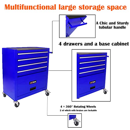 Nifoti 4 Drawers Tool Cart On Wheels,Rolling Tool Box Tool Storage， Drawers Rolling Tool Box Organizer Tool Case For Garage, Warehouse, Workshop, Repair Shop (4 Drawers(Blue)) #TOP1