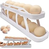 FOCUSIN Rolling Egg Dispenser For Refrigerator, Egg Holder Space Saving Automatic Egg Storage Container Organizer For Refrigerator Kichen Cabinet (1 PC, White)