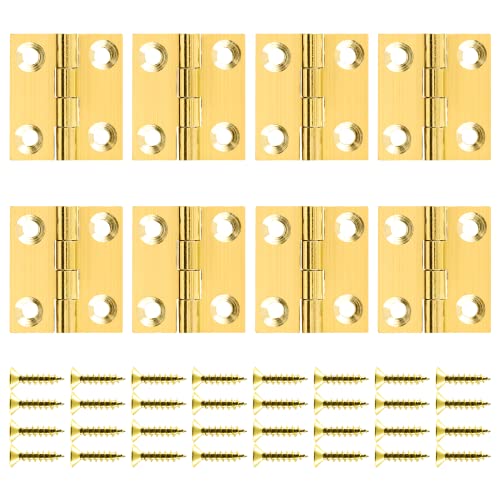 BokWin Bisagras de latón de 1 x 0.87 pulgadas, bisagras de tope sólidas, mini bisagras de latón para gabinete, cajón, caja de joyería (8 piezas)