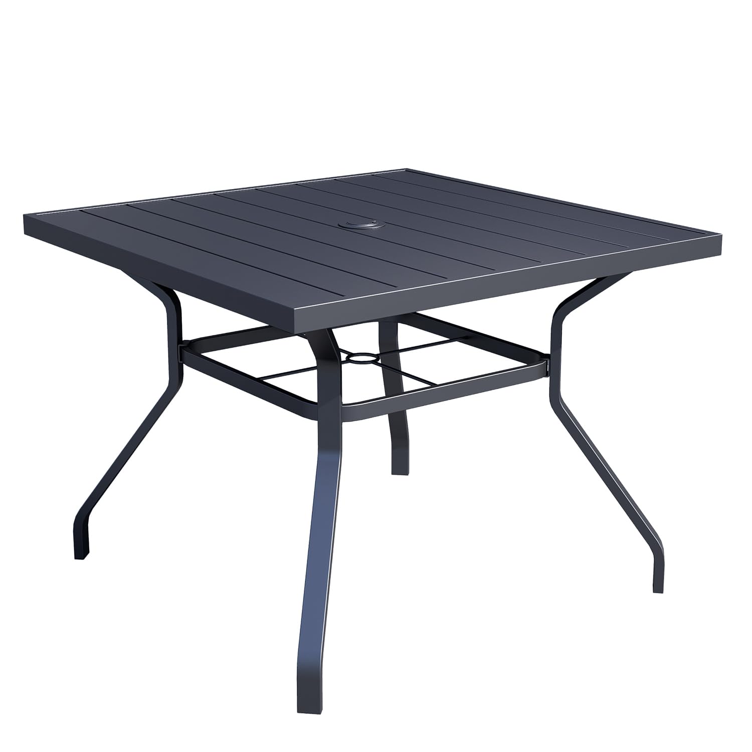 Patio Dining Square Table Outdoor Steel Table with Umbrella Hole 37" x 37" x 28" - Black