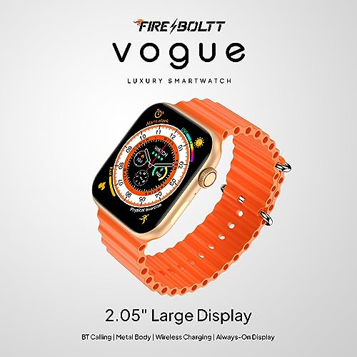 Image of Boltt Vogue Large 2.05 inch Display Smart Watch, Always On Display, Wireless Charging, App Based GPS with Bluetooth Calling & 500+ Watch Faces (Loop Orange)