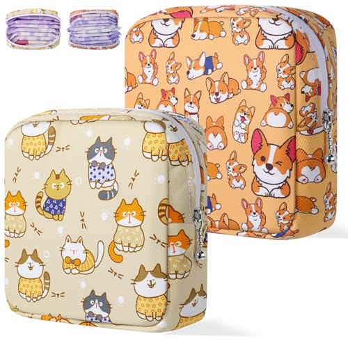 Likesing Almacenamiento de compresas para tampones, 2 Bolsas higiénicas para períodos, Mini Bolsillo Menstrual con Cremallera para Mujer, Bolsa de Almacenamiento portátil para el Primer período niña