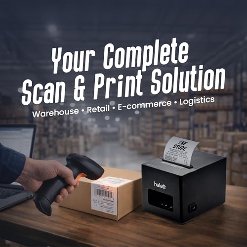 Image of helett BillQuick Lite 80mm Thermal Receipt Printer + HT20 Wireless 2D Barcode Scanner | 250mm /s POS Printer | USB + 2.4GHz | Shops, Retail & Restaurants