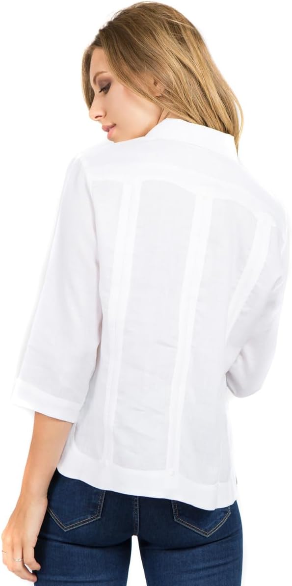 Mojito Women's Premium Linen Guayabera Shirt – 3/4 Sleeve Traditional 4-Pocket Style - Image 2