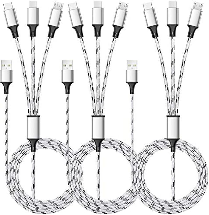 Multi Charging Cable, 5ft 3Pack Multi Charger Cable Nylon Braided Multiple USB Cable Universal 3 in 1 Charging Cord Adapter with Type-C, Micro USB Port Connectors for Cell Phones and More