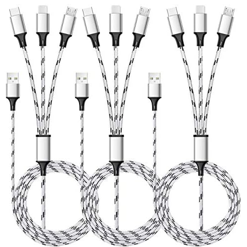 Multi Charging Cable, 5ft 3Pack Multi Charger Cable Nylon Braided Multiple USB Universal 3 in 1 Charging Cord Adapter with Type-C, Micro USB Port Connectors for Cell Phones and More