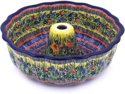 Polmedia Polish Pottery Cake Mould UNIKAT - Splendid Morning Glow Pattern Handmade in Boleslawiec Poland by Ceramika Artystyczna + Certificate of Authenticity