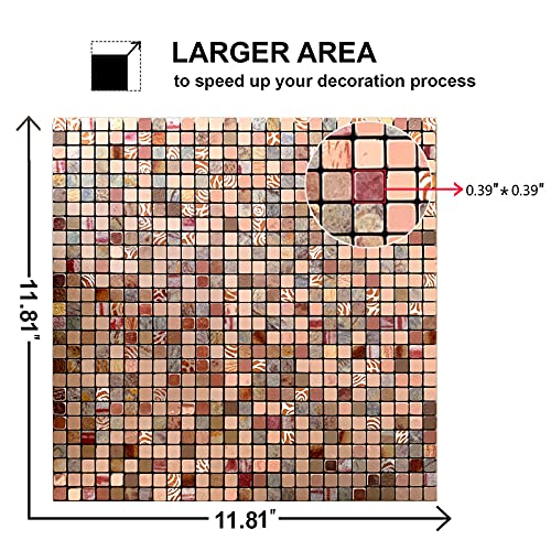 Xuaniny Peel And Stick Backsplash Tiles For Kitchen, Bathroom,Fireplace,Self Adhesive Metal Aluminum Mosaic (11.81"X11.81") (5, Pink Copper Mix) #TOP2