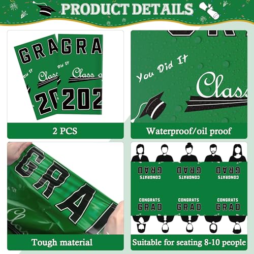 Image of OHOME Class of 2026 Decorations - Graduation Party Decorations 2026 2027- Disposable Plastic Green Tablecloth for Class of 2026 Decorations Party Favors Supplies Banner,54 inch X 108 inch,2 Pack