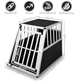 Defacto Hundetransportbox Alu Hundebox Reisebox Autobox Gittertür abschließbar Aluminium Transportbox für Hunde Tiertransportbox (Silber, (XL) 91X65X69 cm)