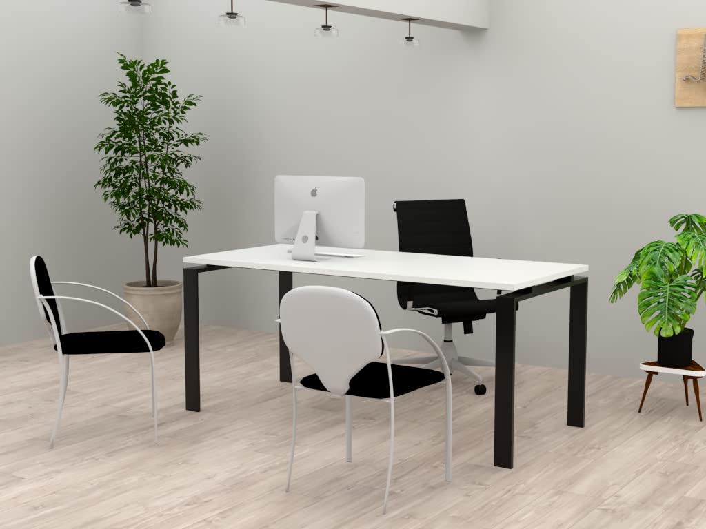 Mesa/Escritorio para teletrabajo, Oficina, despachos y Sala de Estudios. Estructura Marco Abierto Color Negro. Fabricado en España. Envio a Toda la Península. (Blanco, 160x80)