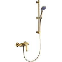 Bath Gold Bathtub Mixer Tap Shower with Handheld and Lifting Rod, Wall Mounted Luxury Shower Set