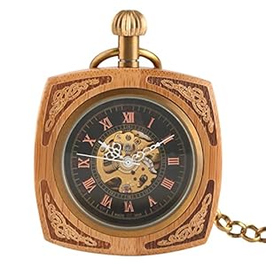 Houten ontwerp Mechanische zakhorloges Romeinse cijfers Dial Display Hand Wind Hanger Klok aanwezig Heren Zakhorloges