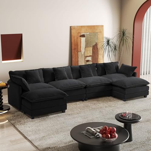 Image of 149.2 inch Modular Sectional Sofa,U Shaped Couch for Living Room,Modern Deep Seat Sofa 3 Seater Chenille Fabric Comfy Cloud Couches with Throw Pillows & Movable Ottoman