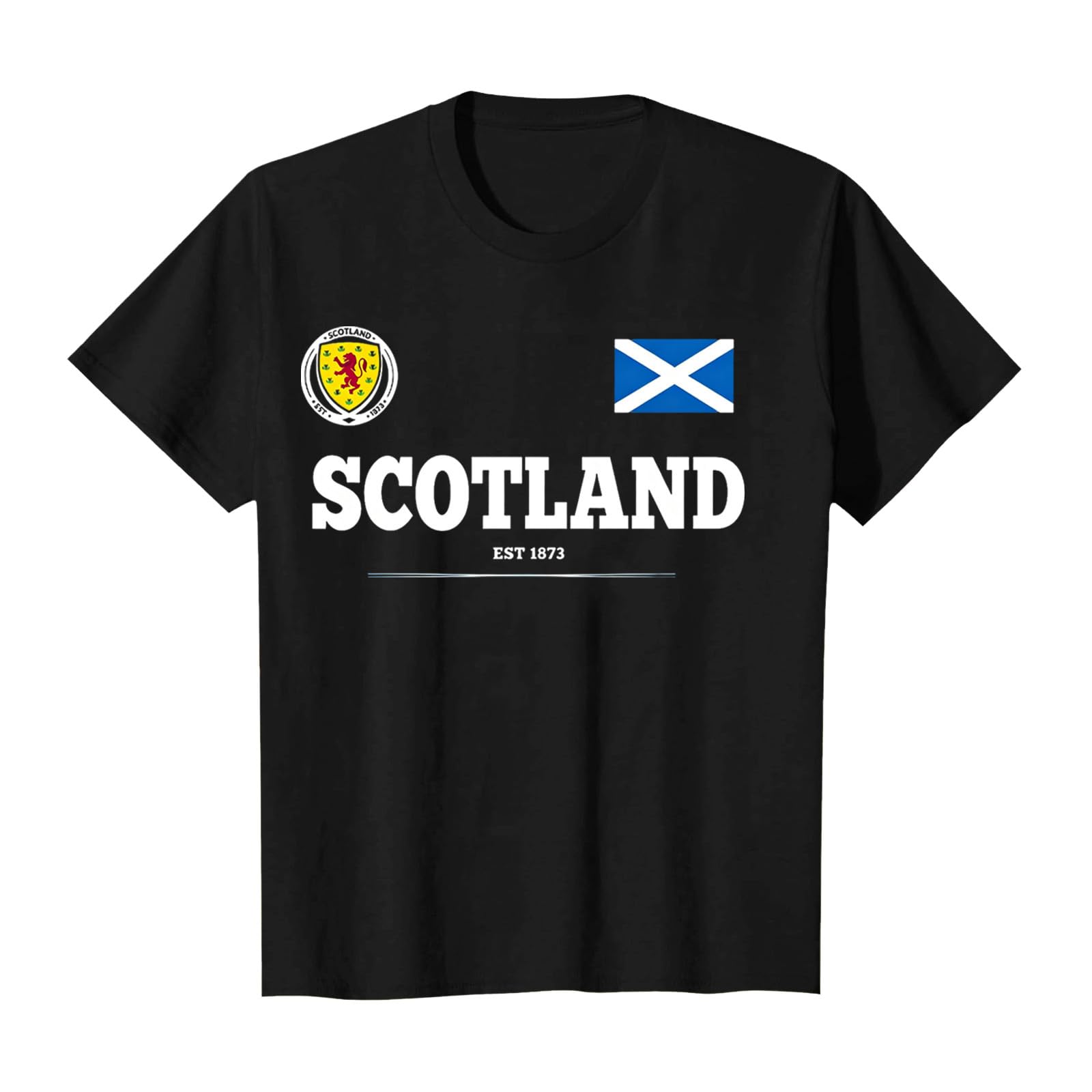 Scotland Football T Shirt Unisex Scottish Flag Short Sleeve Crew Neck Funny – Men Women Football Fans (A-Black, L) — image 1