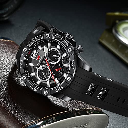 Image of MF MINI FOCUS Men Watch, Chronograph Waterproof Sport Analog Quartz Watches Blue Silicon Strap Fashion Wristwatch for Men