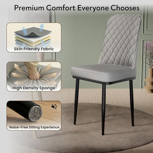 Image of IKON Premium Leatherette Dining Chair with Cushioned Seat & Metal Legs | Premium Accent Chair for Living Room, Bedroom & Balcony | D.I.Y (Mist Grey)