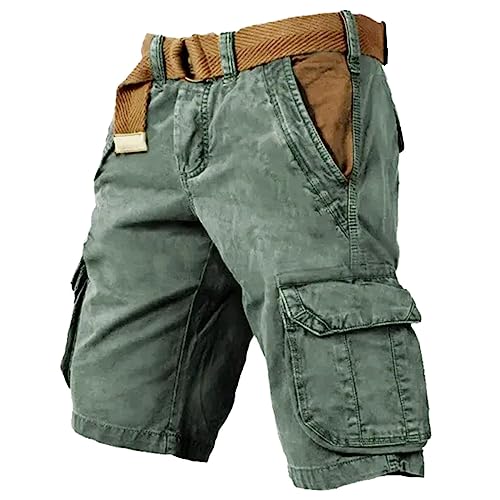 Bermuda Cargo Homme Short De Travail Pantalon Court Baggy 3/4 Shorts Militaire Pantacourt Sport Tactique Été Ete Ceinture Elastique Randonnée Chantier avec...