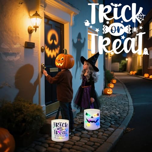 Halloween Trick or Treat Bags Candy Bucket, Upgraded Light Up Ghost Basket Decoration Multipurpose Reusable Goody Sweet Buckets for Scary Night Party Supplies Favors Festival Decor Gifts White 1 Pack - image 6