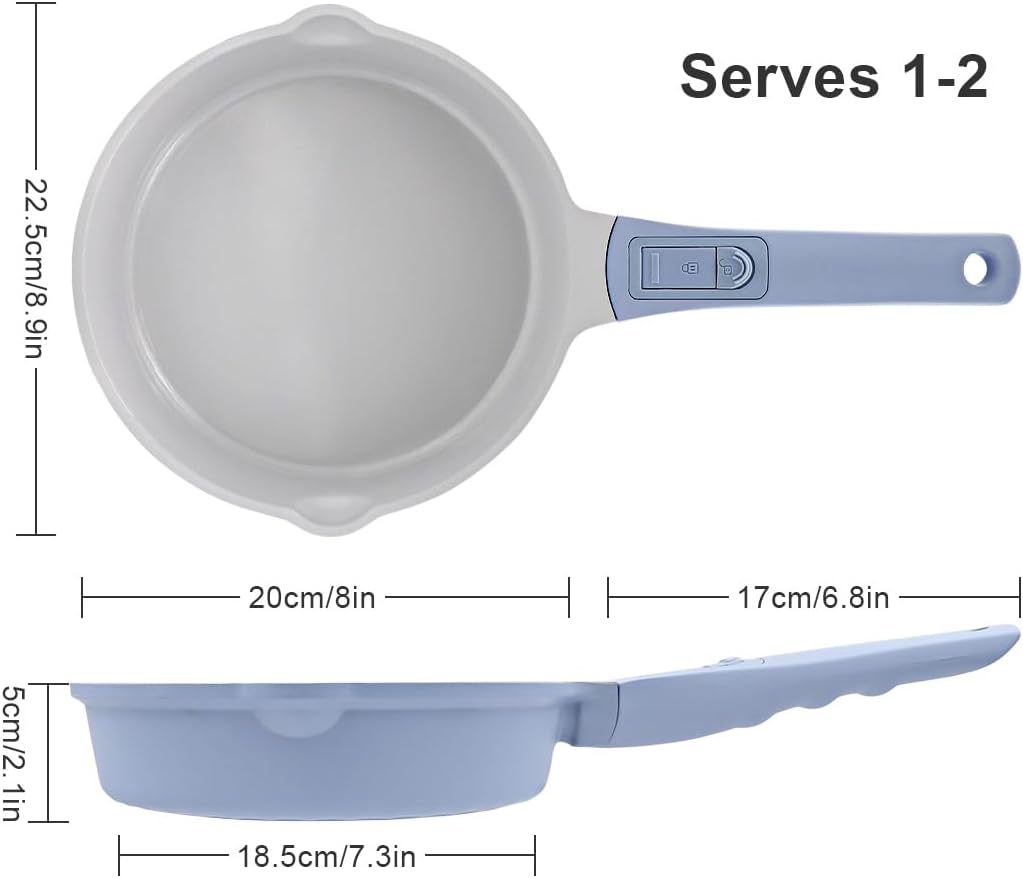 AIKENBBKK Small Egg Frying Pan Nonstick, 8 Inch Ceramic Skillet, Non Stick Omelette Pan, Non Toxic Pans for Cooking, Induction Cookware, Compatible with All Stoves, Detachable Handle, Oven Safe, Blue