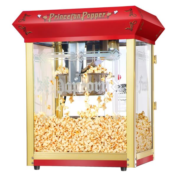 Princeton - Máquina de palomitas de maíz de 8 onzas con hervidor de acero inoxidable, bandeja de rechazo de granos, luz cálida y accesorios de Great Northern Popcorn (rojo)