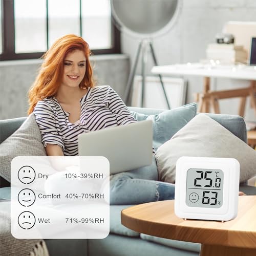 4 Stück luftfeuchtigkeitsmesser Thermometer Innen Digitales Mini Thermo Hygrometer LCD Indoor Thermometer Innen für Babyzimmer Wohnzimmer Büro Gewächshaus (Weiß)