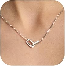 Pendant Necklace 316L Stainless Steel Paperclip Choker with Diamond Accents, Open Oval Minimalist Gold Jewelry Gift for Women