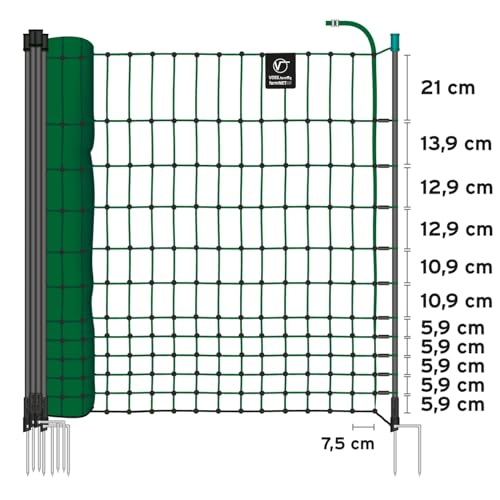 VOSS.farming farmNET-75 50m Hühnerzaun, Geflügelnetz, 112cm, 16 Pfähle, 2 Spitzen, grün, ohne Strom, Hühnernetz, Hundenetz, Katzennetz