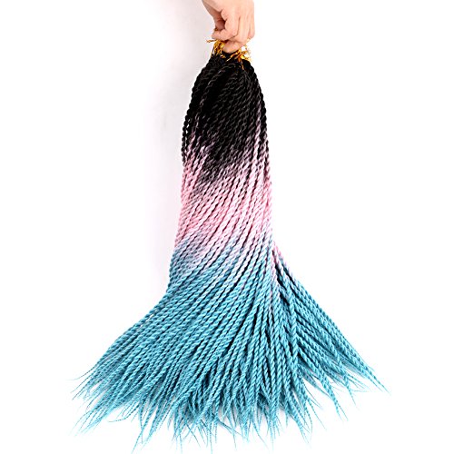 DAIRESS (6 Packs) Ombre Crochet Braids Senegalese Twist Crochet Hair 22Inches 20Stands Synthetic Hair Extensions Crochet Twist Braiding Hair (6Packs,Black Pink Blue)