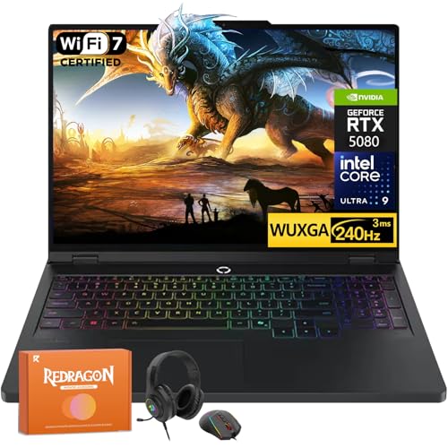 Image of Lenovo Legion Pro 7i Gen 10 Gaming Laptop, GeForce RTX 5080 16 GB GDDR7, Intel Ultra 9 275HX Up to 5.4GHz, 16 inch WQXGA OLED 500 nits 240Hz, 32 GB DDR5, 1 TB SSD, Windows 11 Pro, W /REDRAGON Accessories