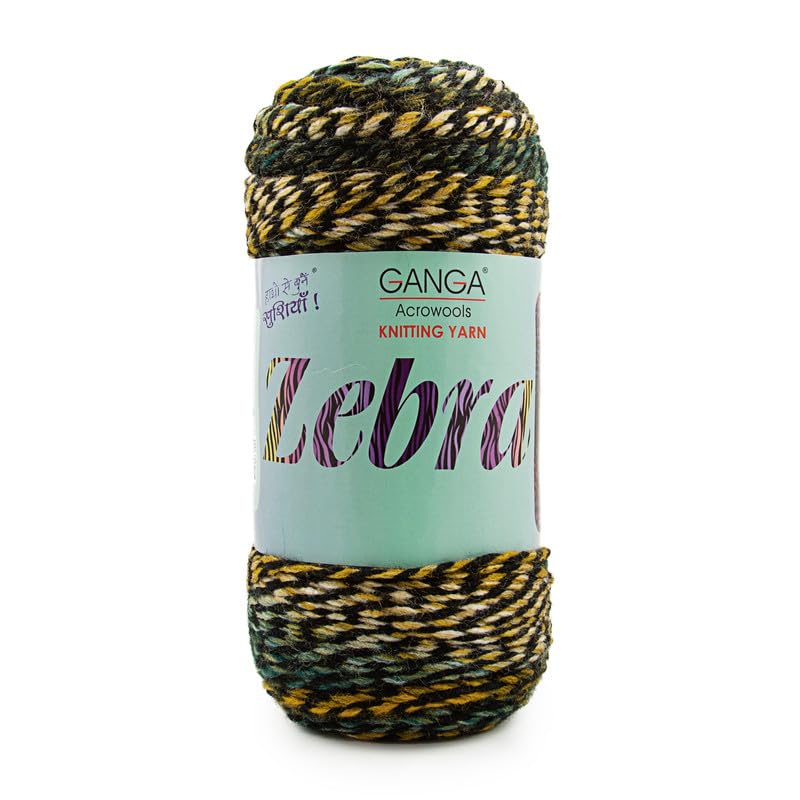 Image of Ganga Acrowools Zebra Acrylic Hand Knitting Fancy Yarn, A Pack of 2 Balls- 150gram Each, Shade No. - PTT1322, Jungle Mist