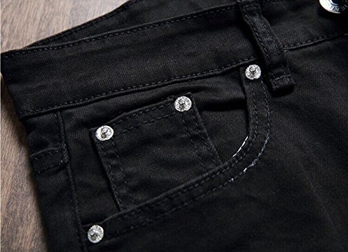 NORAME Calça lápis masculina slim fit vintage com zíper envelhecido stretch rasgado jeans (34, preto