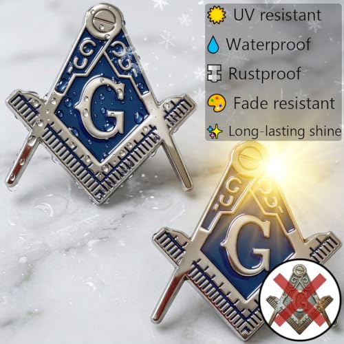 Image of Freemason Car Emblem, Gold Black, Masonic Square & Compass Auto Badge