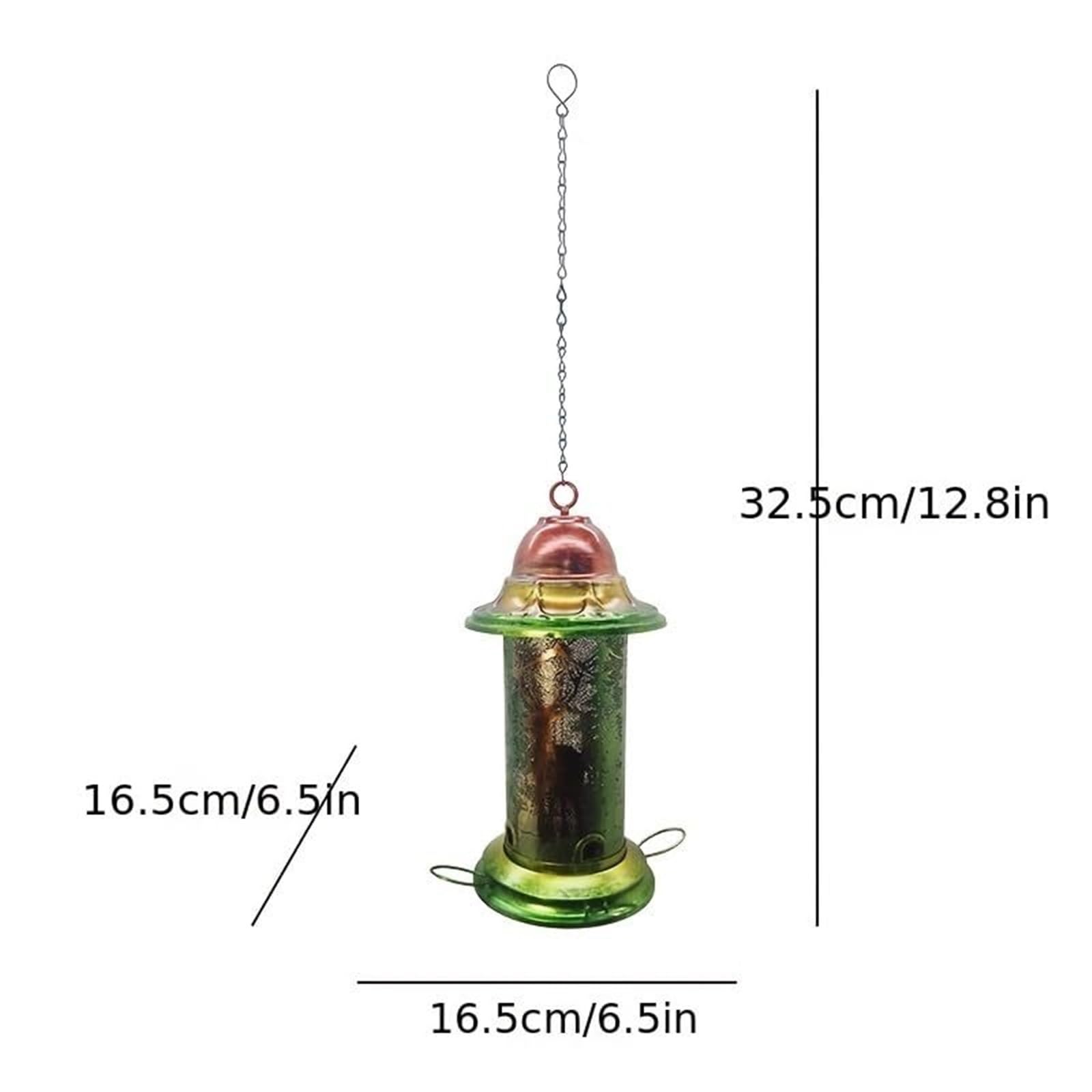 Mangiatoia for uccelli in ferro dal design a lanterna sospesa, contenitore for semi di uccelli selvatici da esterno con base verde in rete metallica for giardino