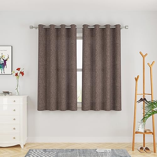 UPOPO Brown Curtains Kitchen Linen Textured 54 inch Length Living Room Bedroom Privacy Curtains Semi Sheer Basement Window Treatment Curtain 2 Panels Grommet Top Drapes